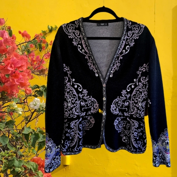 IVKO Sweaters - Lovely IVKO Black Floral Fitted Peplum Cardigan Size 10 EUR 40 Cotton